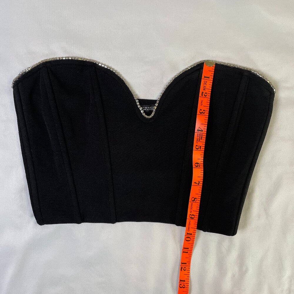 Zara Corset Bustier Black Rhinestone Embellishments Cropped Side Zip Size M - Picture 6 of 7